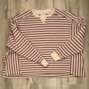 American Eagle Outfitters Red and Cream Striped Crewneck Sweater
